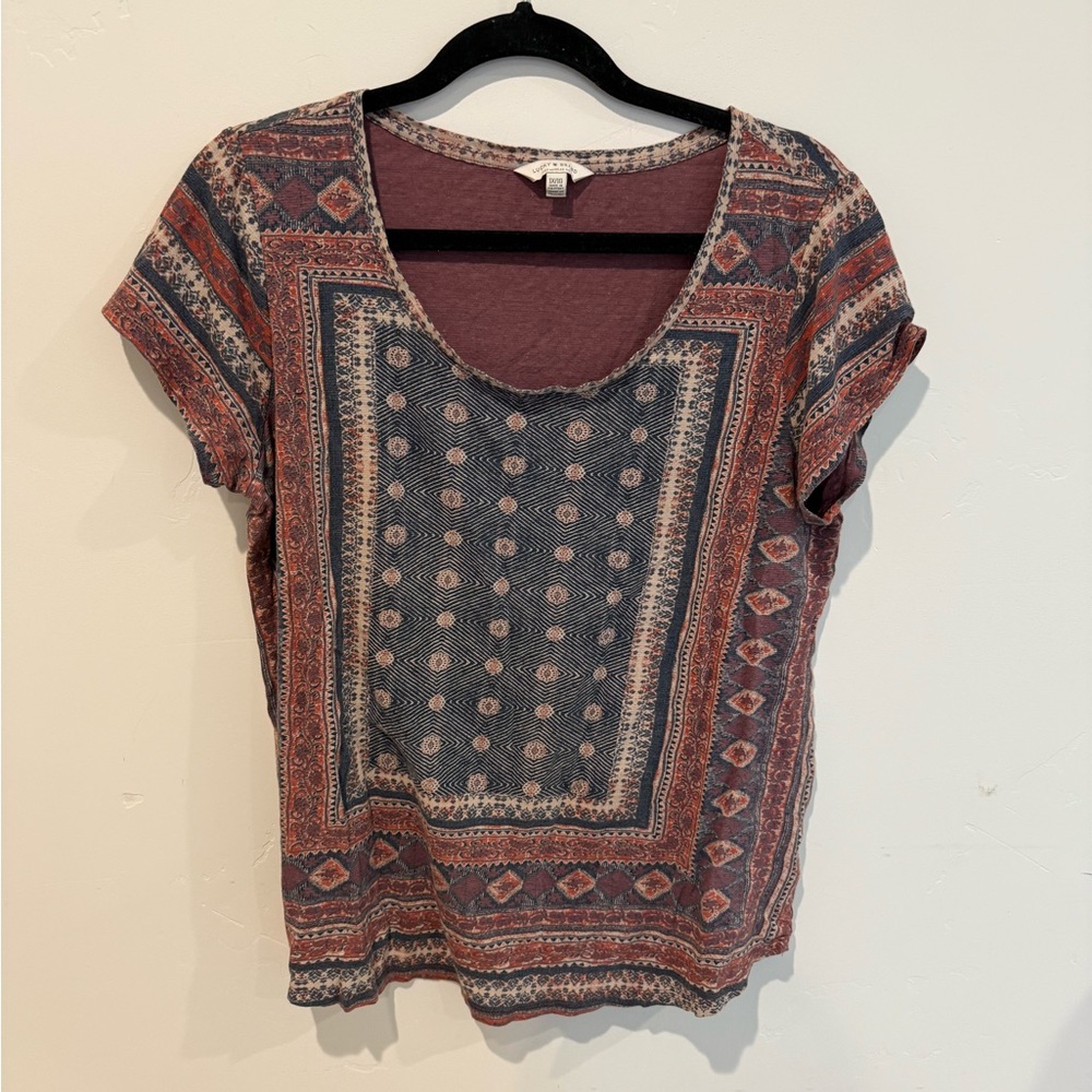 Lucky Brand Boho Patterned Short Sleeve Top Womens Plus Size 1X Casual Tribal